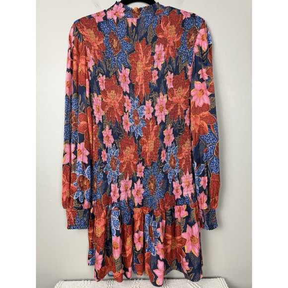 NWT Farm Rio Navy‎ Garden Smocked Mini Dress Size S Lenzing Ecovero Floral Boho - Picture 3 of 14